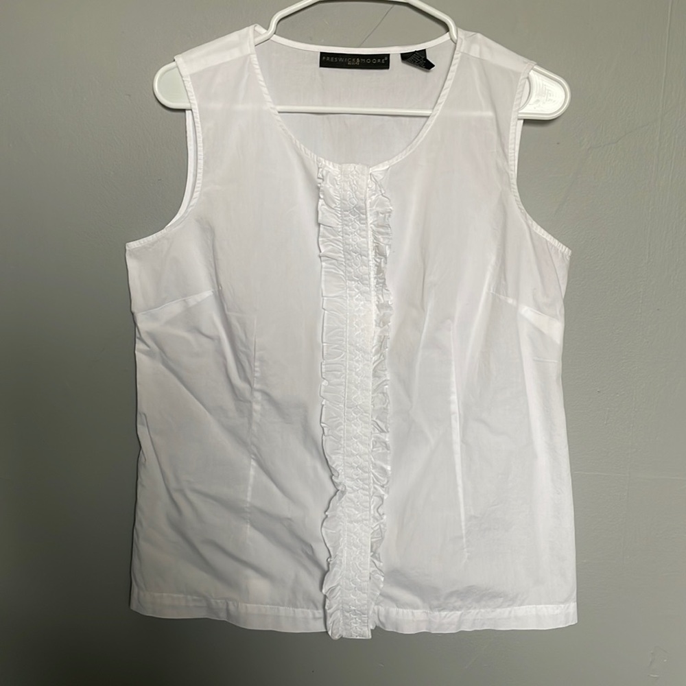Preswick & Moore large petite white cotton sleeveless white top grandma coastal